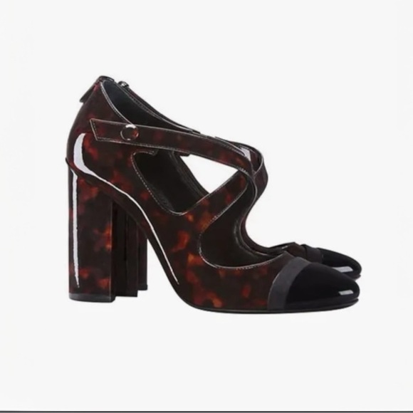 Tory Burch Tortoise Shell Patent Leather Mary Jane Criss Cross Pumps Size 8 - Picture 1 of 6